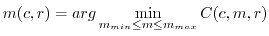 $\displaystyle C(c,m)=c_m m + c_t T(m,r,\mu,\lambda) + c_p P_{m+r}(\mu,\lambda)$