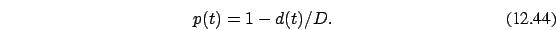 \begin{eqnarray}p(t) =1-d(t)/D. \end{eqnarray}