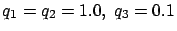 $q_1=q_2=1.0,\ q_3=0.1$