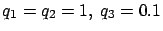 $q_1=q_2=1,\ q_3=0.1$