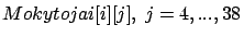 $Mokytojai [i][j],\
j=4,...,38$