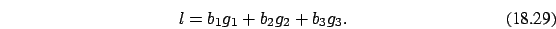 \begin{eqnarray}
l=b_1 g_1+b_2g_2+b_3g_3.
\end{eqnarray}