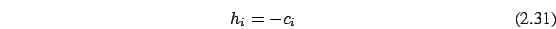 \begin{eqnarray}
h_i=-c_i
\end{eqnarray}