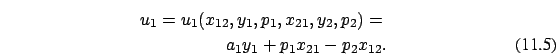 \begin{eqnarray}u_1= u_1( x_{12}, y_1, p_1, x_{21}, y_2, p_2)
= \nonumber \\ a_1 y_1 + p_1x_{21} - p_2 x_{12}.
\end{eqnarray}