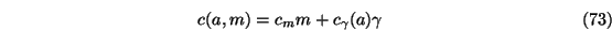 \begin{eqnarray}c(a,m)=c_m m+ c_{\gamma}(a) \gamma
\end{eqnarray}