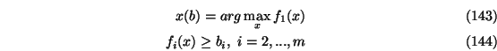 \begin{eqnarray}x(b)= arg \max_x f_1(x)\\
f_i(x) \ge b_i, \ i=2,...,m
\end{eqnarray}