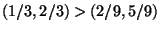 $(1/3,2/3) > (2/9,5/9)$